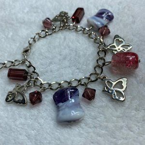 Artisan Jewelry Beaded Butterfly Charm Bracelet with Extender Chain Adjustable